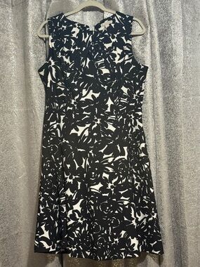 Christopher & Banks Black and White Floral A-Line Dress